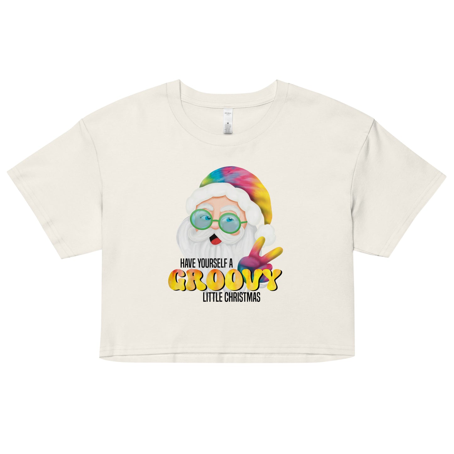 Christmas Women’s Crop Top - Have Yourself A Groovy Little Christmas - Funky Hippie Tie Dyed Santa Claus Design Ladies Cropped T-Shirt