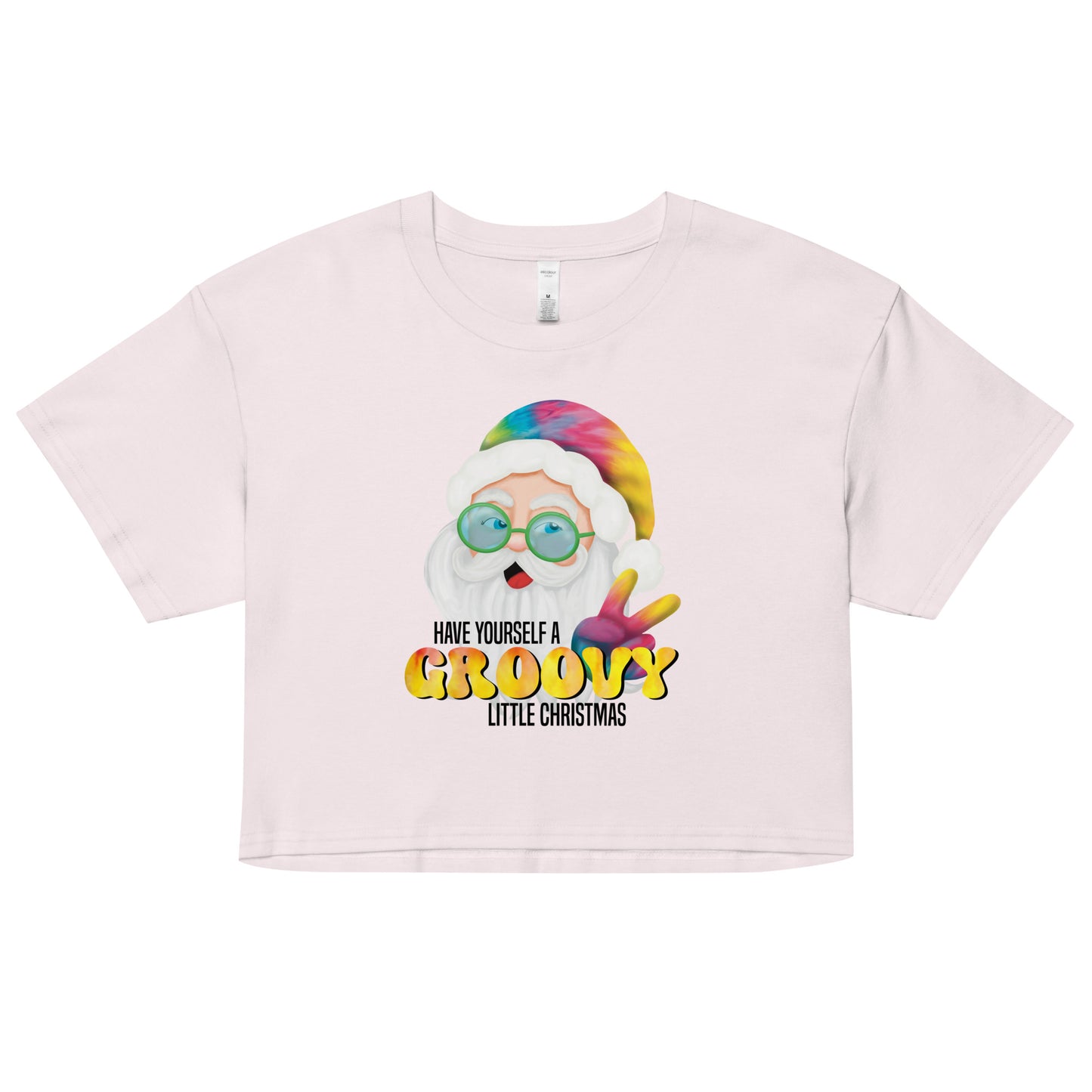 Christmas Women’s Crop Top - Have Yourself A Groovy Little Christmas - Funky Hippie Tie Dyed Santa Claus Design Ladies Cropped T-Shirt