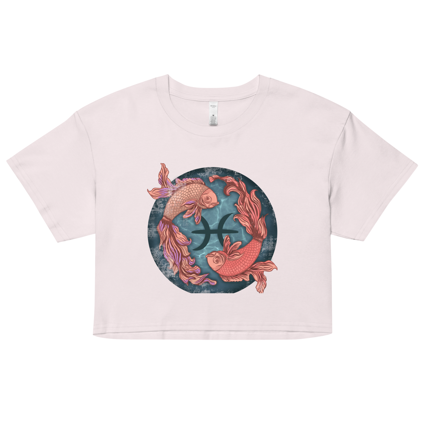 Pisces Women’s Crop Top, Ladies Cropped T Shirt, Zodiac Tee 2 Fish Swimming, Birthday Gift for Her