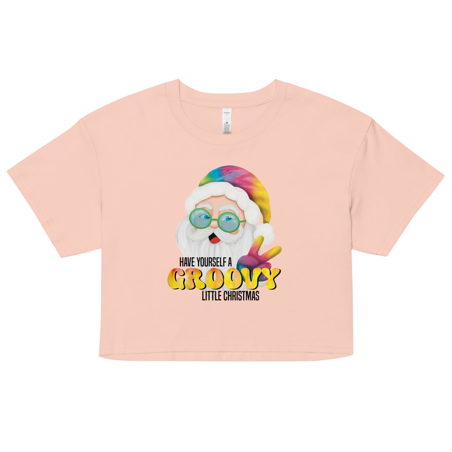 Christmas Women’s Crop Top - Have Yourself A Groovy Little Christmas - Funky Hippie Tie Dyed Santa Claus Design Ladies Cropped T-Shirt