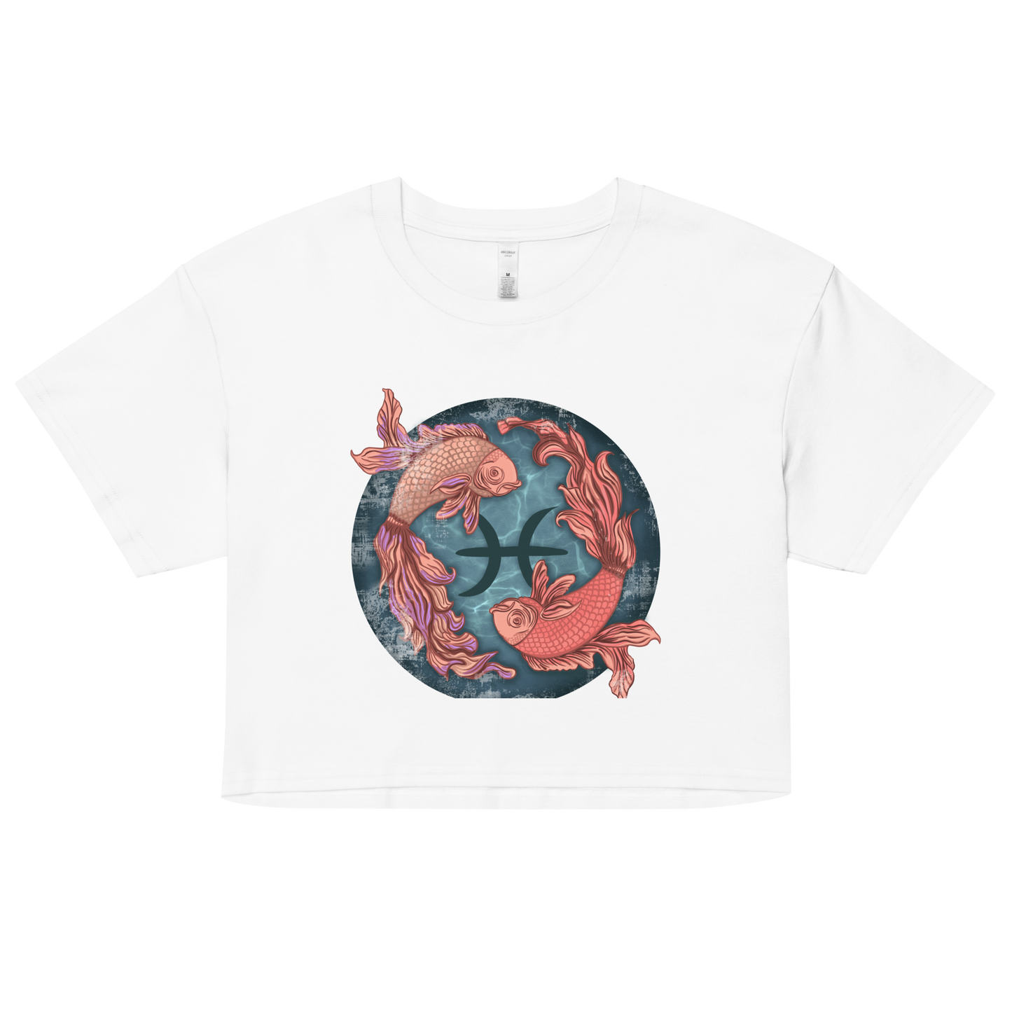 Pisces Women’s Crop Top, Ladies Cropped T Shirt, Zodiac Tee 2 Fish Swimming, Birthday Gift for Her