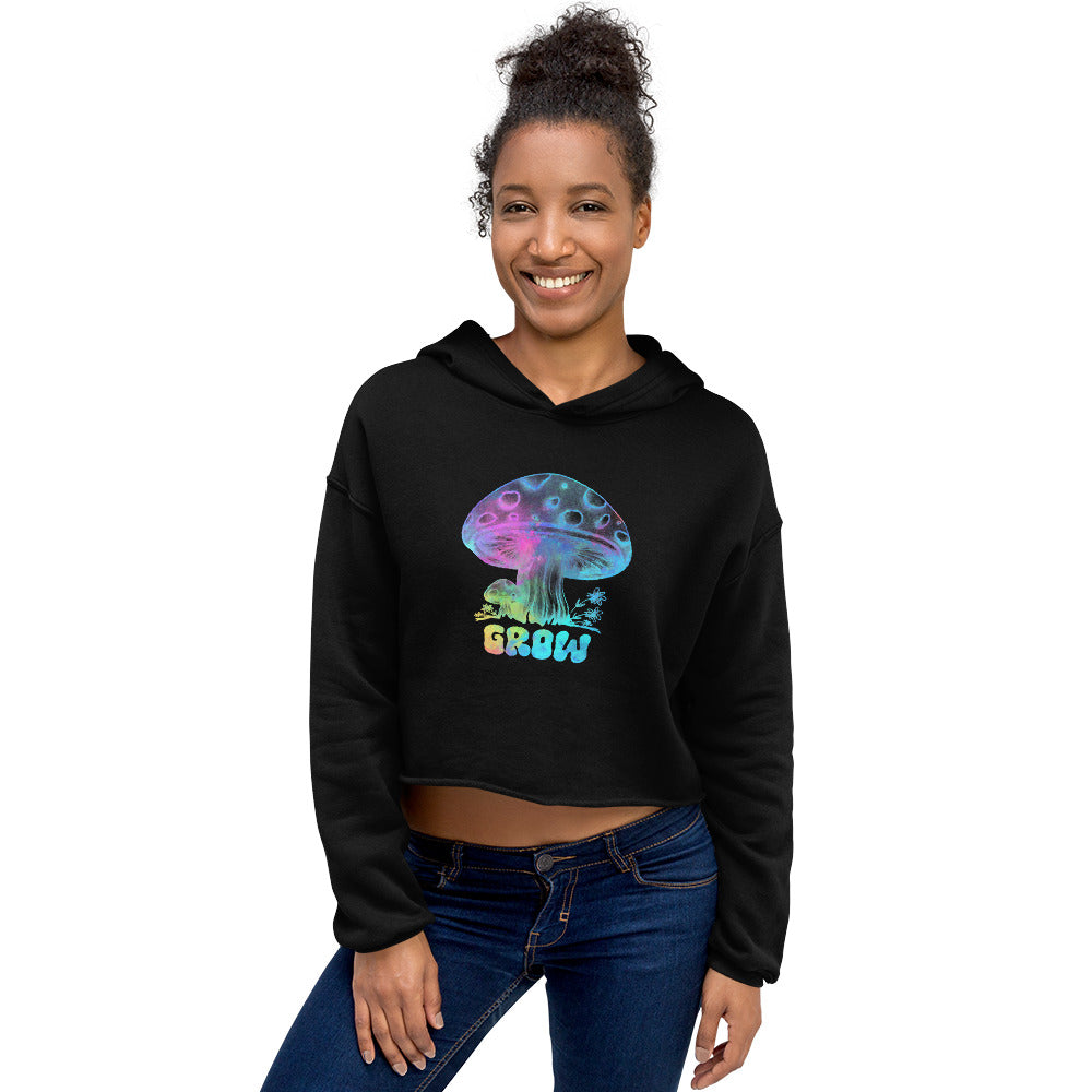 Mushroom Apparel Women's Cropped Hoodie Pullover - Ladies Crop Top Hooded Sweatshirt - Groovy Hippie Graphic Shirt