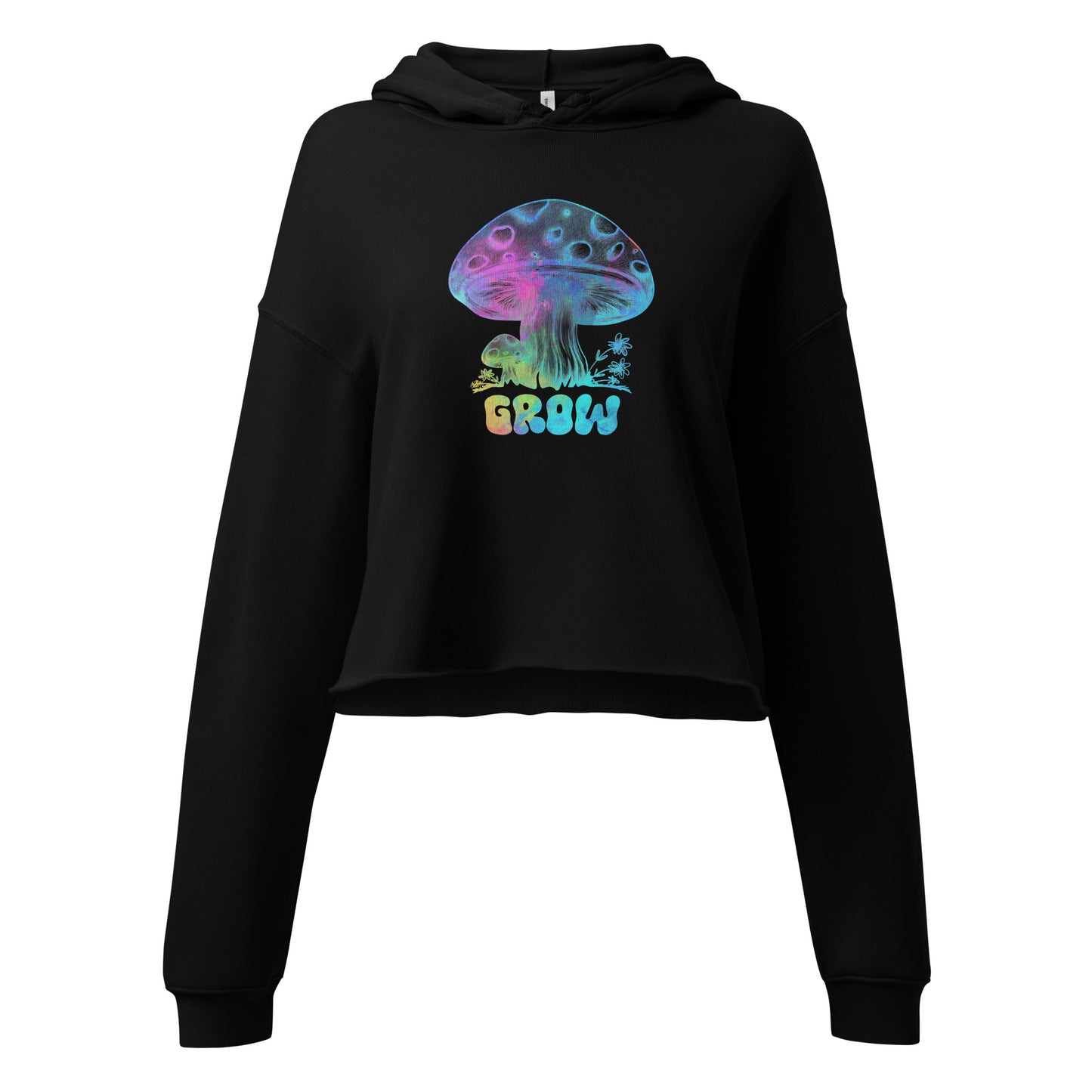 Mushroom Apparel Women's Cropped Hoodie Pullover - Ladies Crop Top Hooded Sweatshirt - Groovy Hippie Graphic Shirt