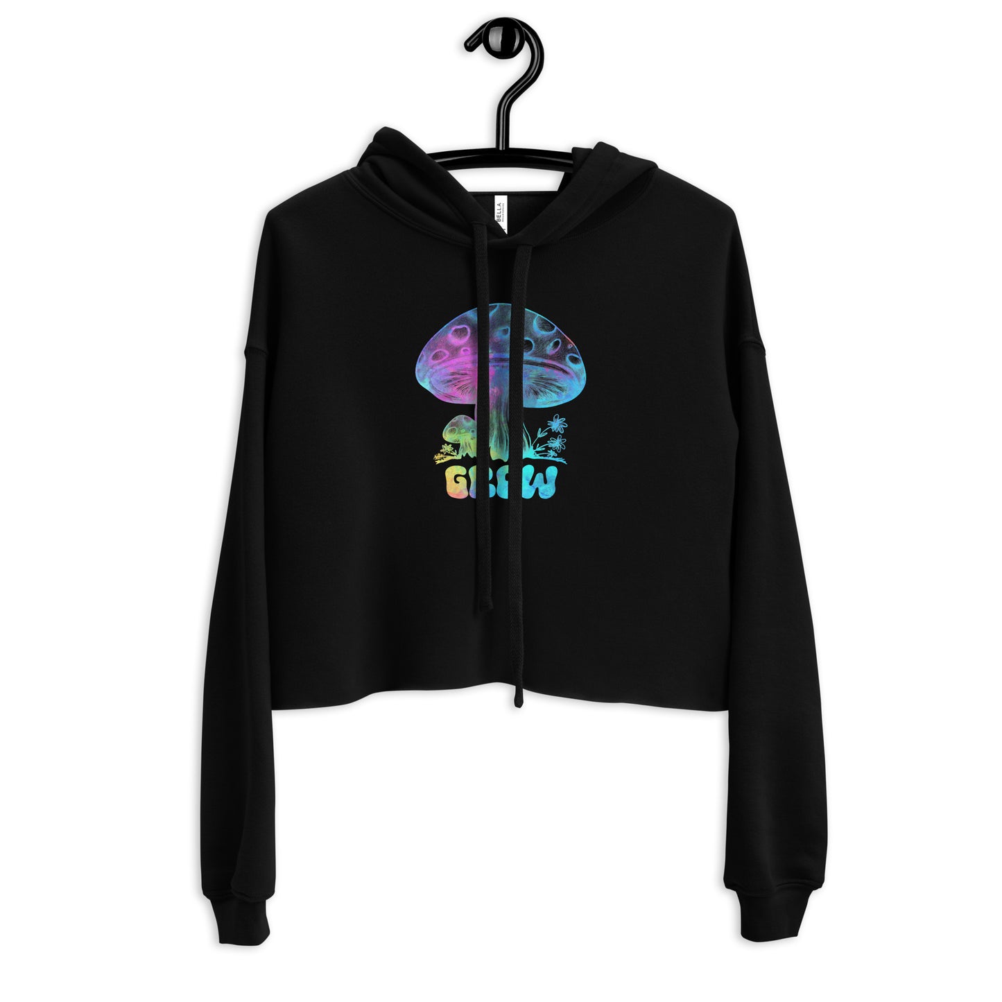 Mushroom Apparel Women's Cropped Hoodie Pullover - Ladies Crop Top Hooded Sweatshirt - Groovy Hippie Graphic Shirt