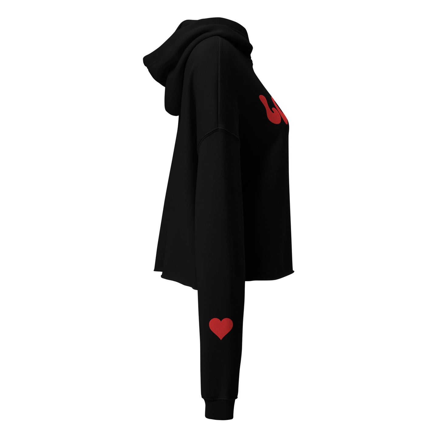 Valentine's Day Women's Crop Hoodie - LOVE Heart on Sleeve Hooded Sweatshirt for Ladies - Casual Long Sleeved Graphic Shirt