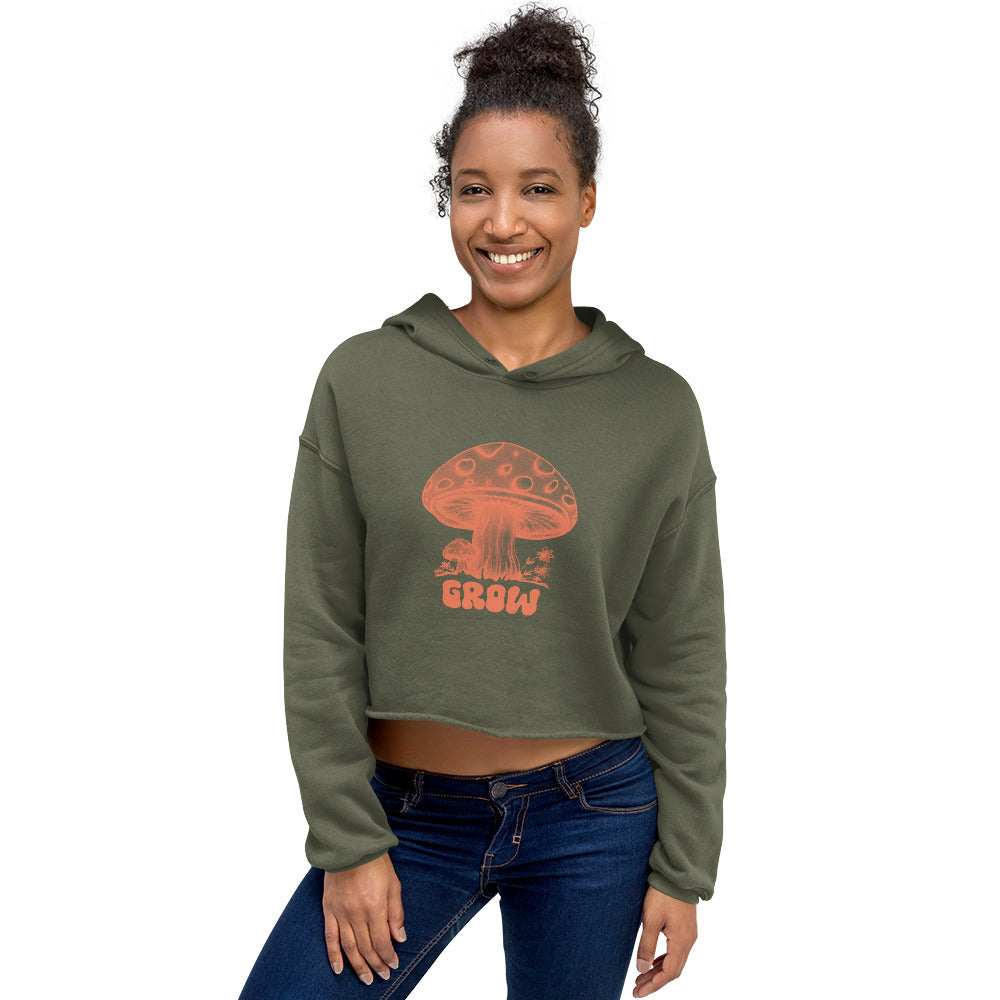 Mushroom Apparel Women's Cropped Hoodie Pullover - Ladies Crop Top Hooded Sweatshirt - Groovy Hippie Graphic Shirt