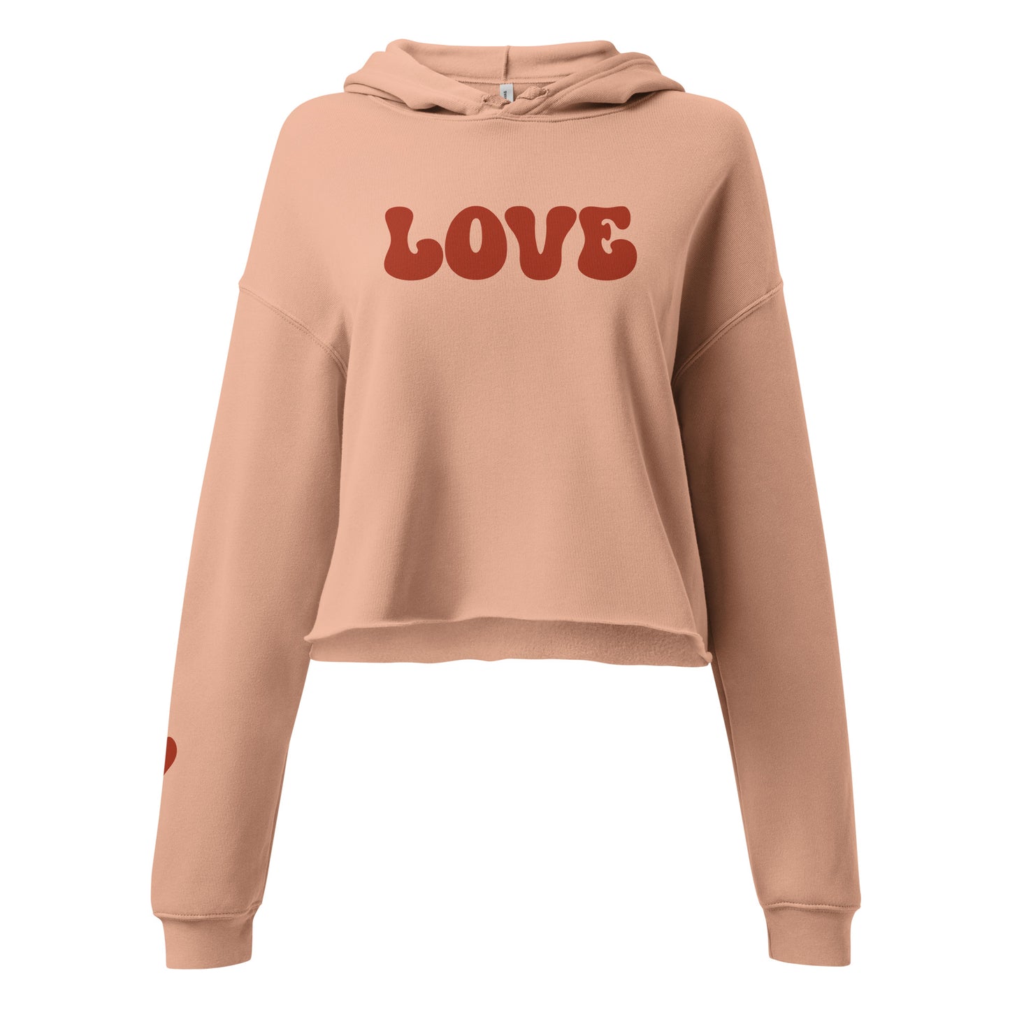 Valentine's Day Women's Crop Hoodie - LOVE Heart on Sleeve Hooded Sweatshirt for Ladies - Casual Long Sleeved Graphic Shirt