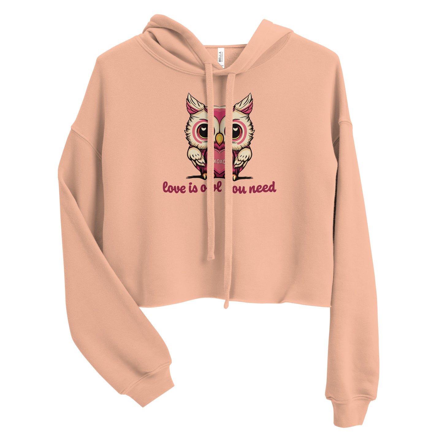 Women's Valentine's Day Cropped Hoodie, Love is Owl You Need - Cute Owl Graphic Crop Hooded Sweatshirt for Ladies