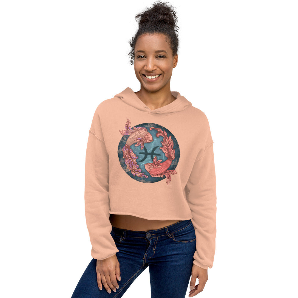 Pisces Gift for Her, Women's Crop Hoodie, Zodiac Sign Cropped Hooded Sweatshirt, Long Sleeve Shirt With Drawstrings for Ladies