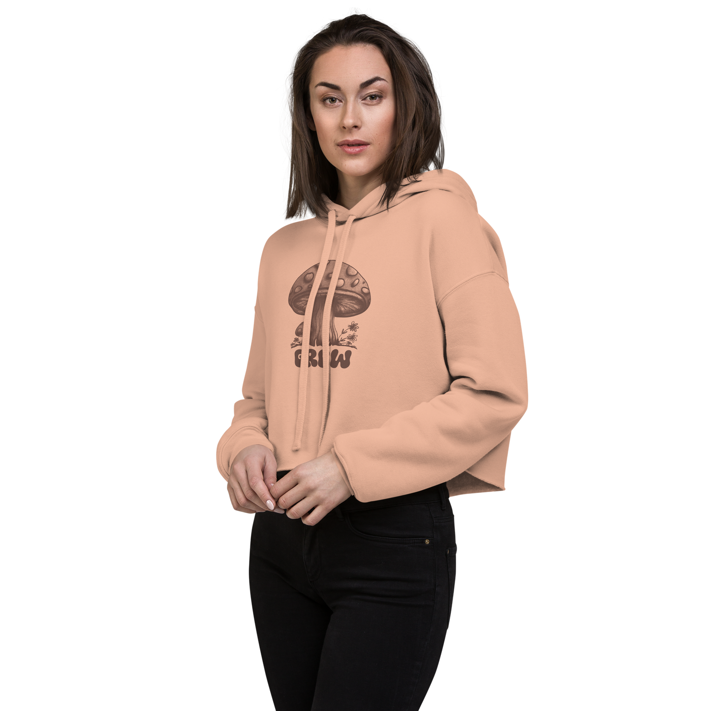 Mushroom Apparel Women's Cropped Hoodie Pullover - Ladies Crop Top Hooded Sweatshirt - Groovy Hippie Graphic Shirt