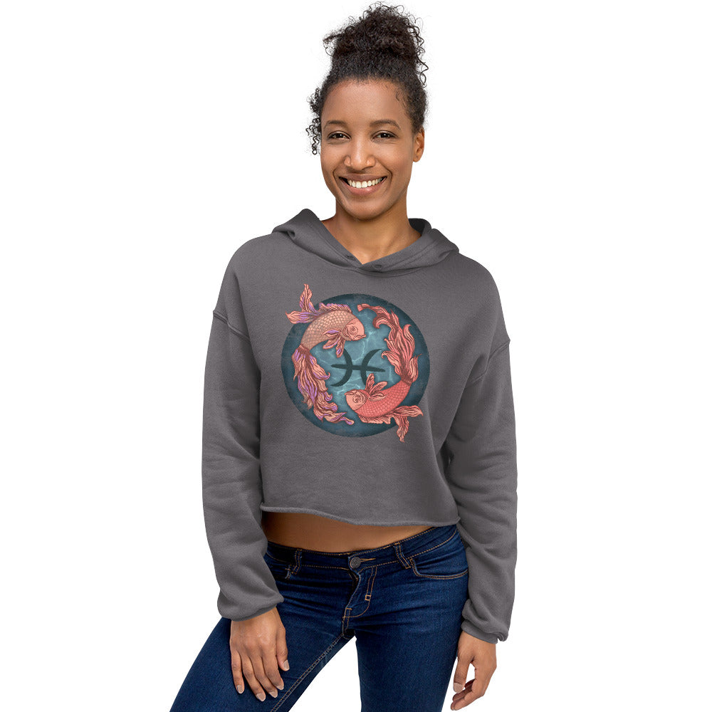 Pisces Gift for Her, Women's Crop Hoodie, Zodiac Sign Cropped Hooded Sweatshirt, Long Sleeve Shirt With Drawstrings for Ladies