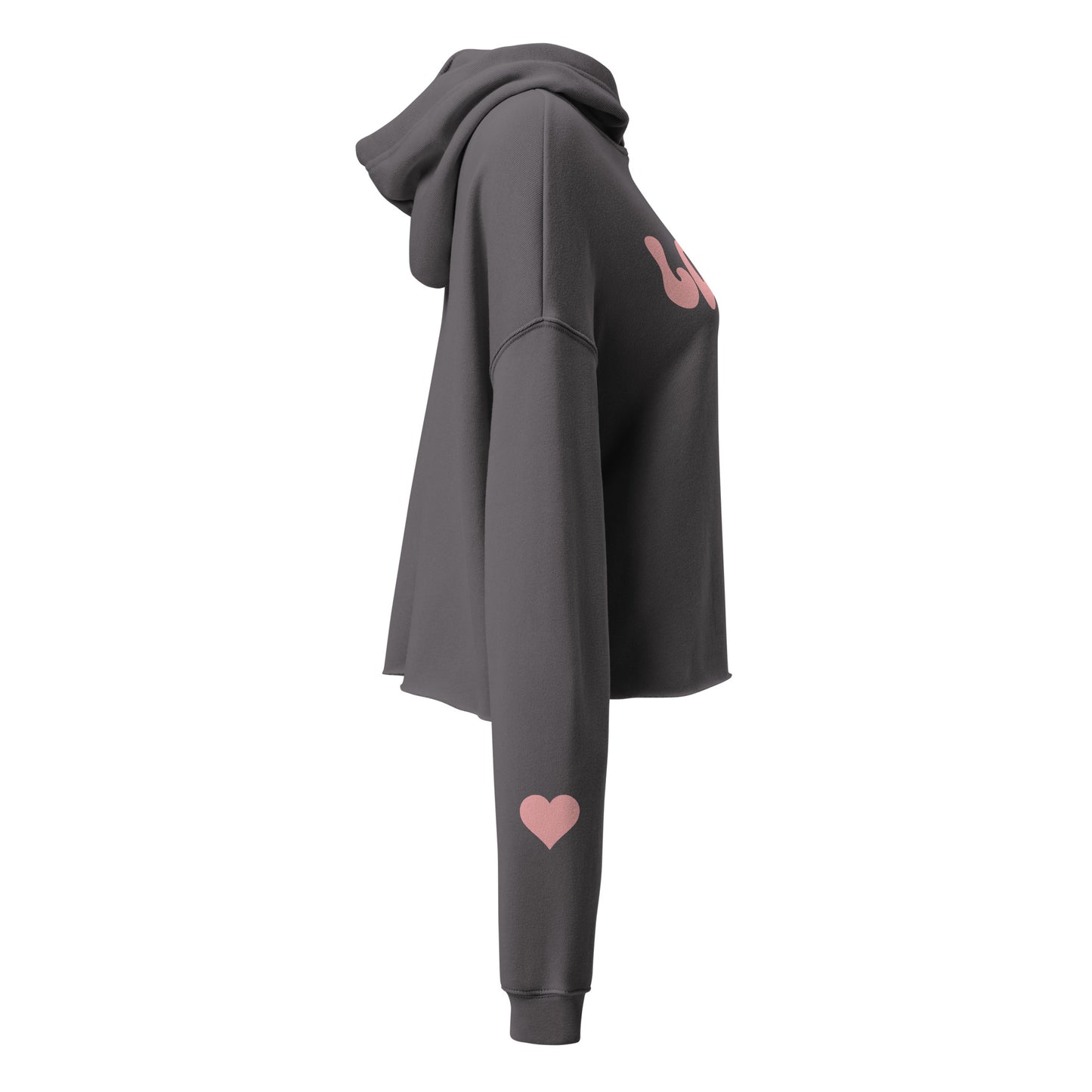 Valentine's Day Women's Crop Hoodie - LOVE Heart on Sleeve Hooded Sweatshirt for Ladies - Casual Long Sleeved Graphic Shirt