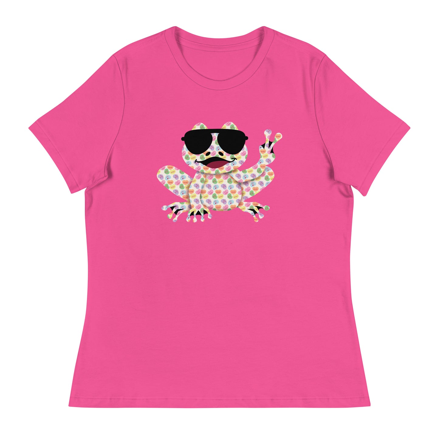 Valentine's Day Women's Relaxed Fit T-Shirt - Candy Hearts Frog Design - Ladies Soft Cute Graphic Tee - Plus Sizes