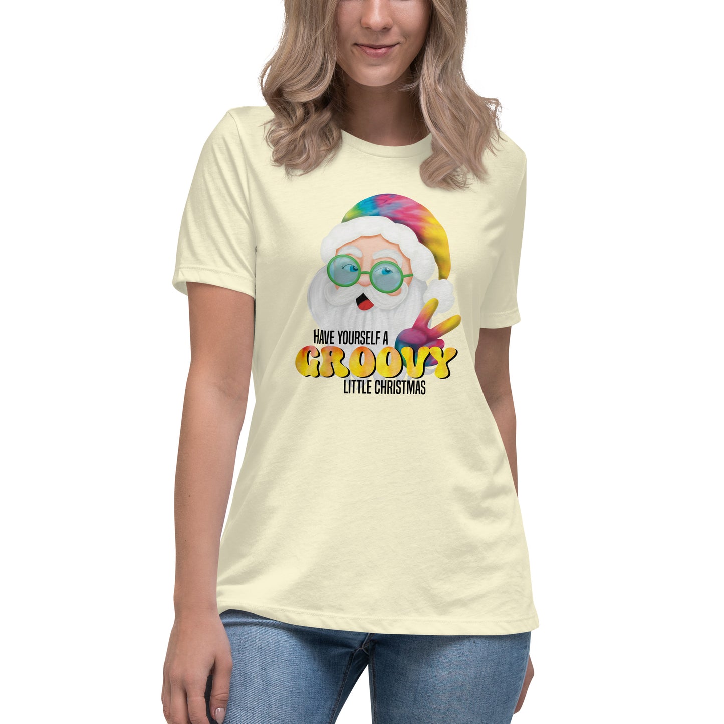 Christmas Women's Relaxed Fit T-Shirt - Have Yourself A Groovy Little Christmas - Groovy Hippie Tie Dyed Santa Design