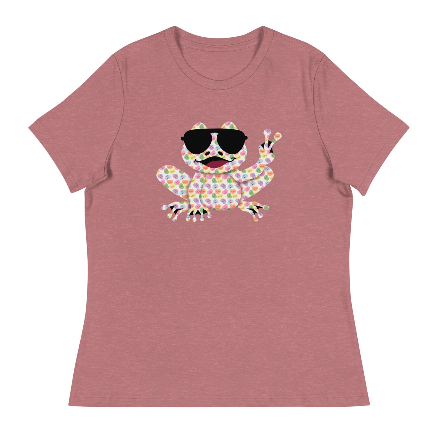 Valentine's Day Women's Relaxed Fit T-Shirt - Candy Hearts Frog Design - Ladies Soft Cute Graphic Tee - Plus Sizes