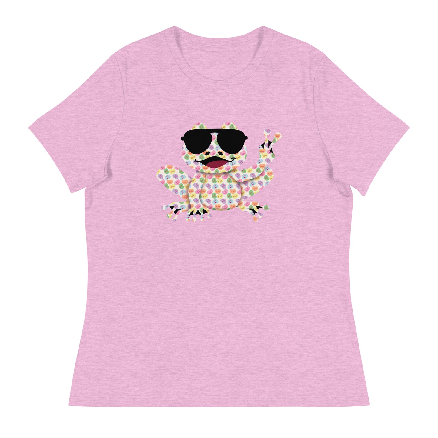 Valentine's Day Women's Relaxed Fit T-Shirt - Candy Hearts Frog Design - Ladies Soft Cute Graphic Tee - Plus Sizes