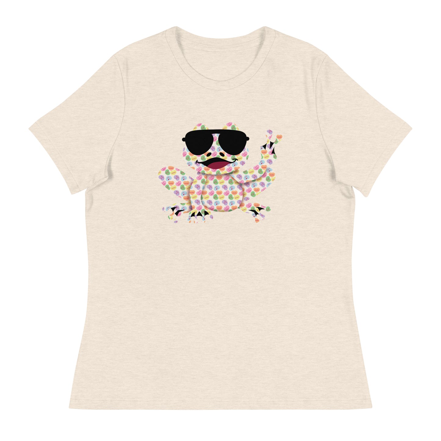 Valentine's Day Women's Relaxed Fit T-Shirt - Candy Hearts Frog Design - Ladies Soft Cute Graphic Tee - Plus Sizes