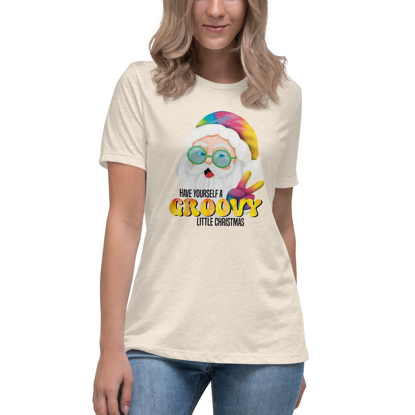 Christmas Women's Relaxed Fit T-Shirt - Have Yourself A Groovy Little Christmas - Groovy Hippie Tie Dyed Santa Design