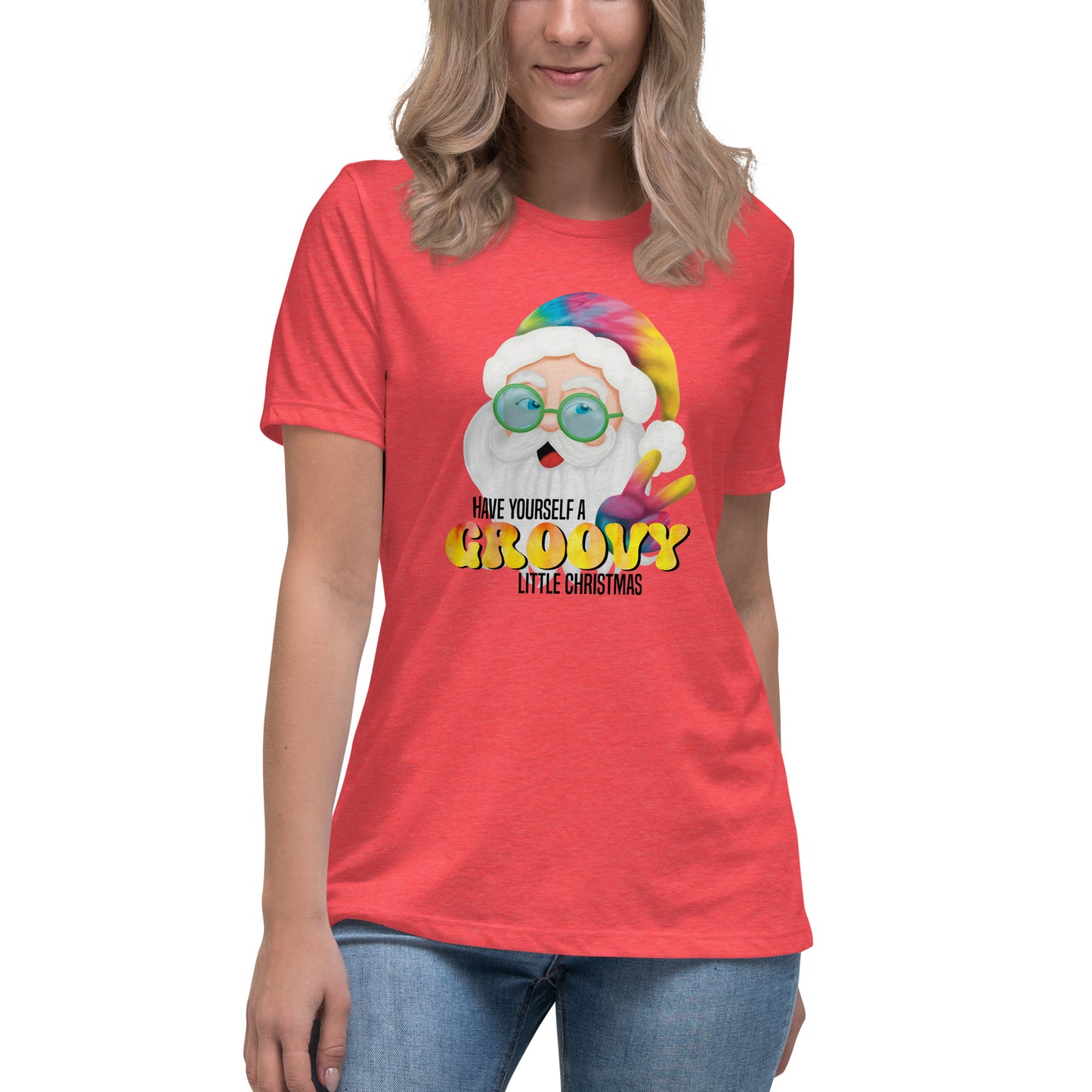 Christmas Women's Relaxed Fit T-Shirt - Have Yourself A Groovy Little Christmas - Groovy Hippie Tie Dyed Santa Design