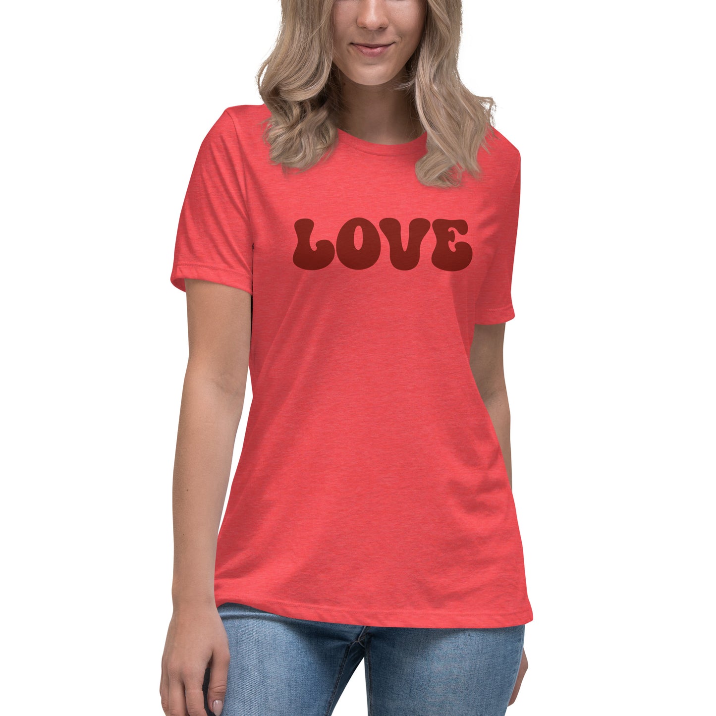 Women's Relaxed Fit T-Shirt - Valentine's Day LOVE Tee With Retro Bubble Lettering - Ladies Short Sleeve Shirt