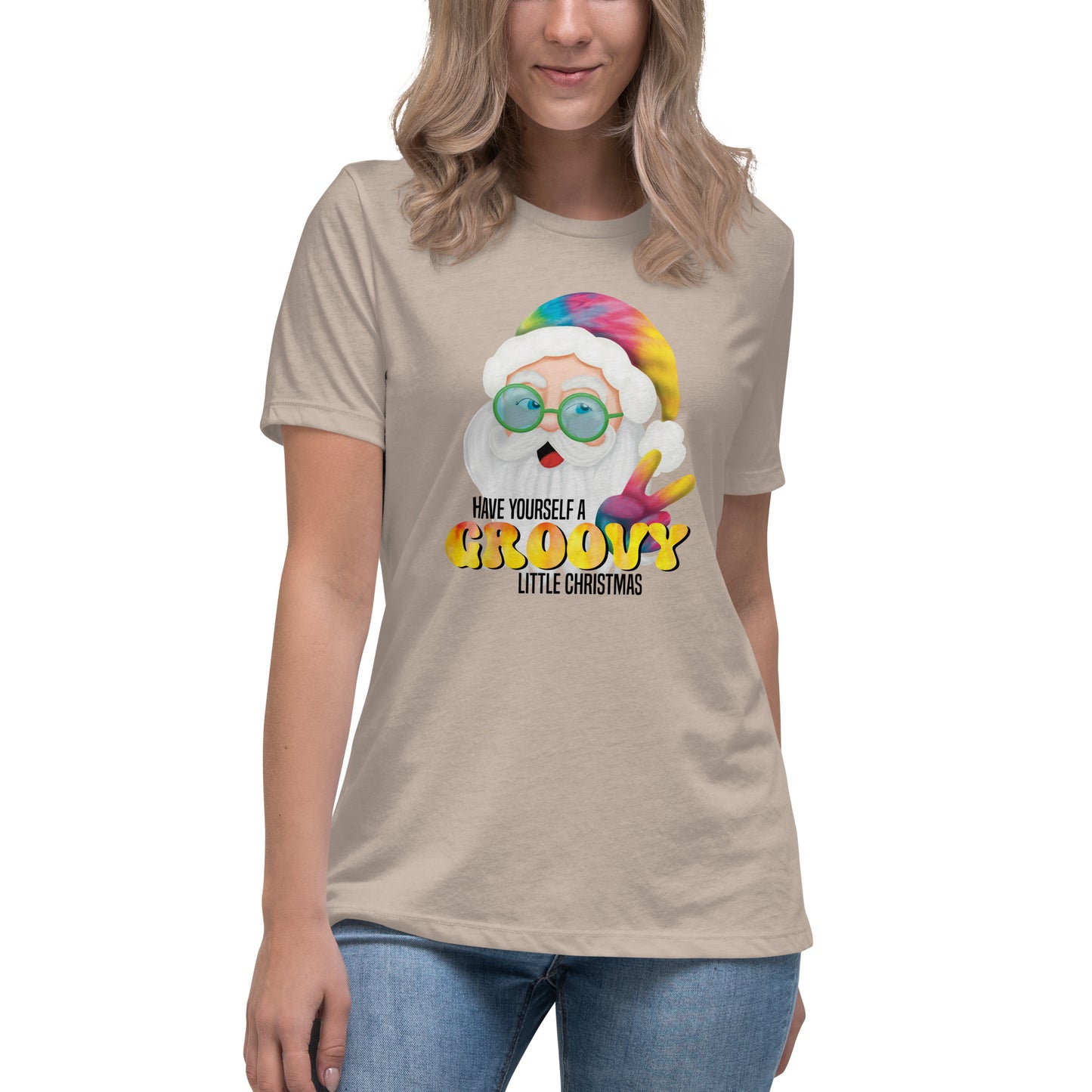 Christmas Women's Relaxed Fit T-Shirt - Have Yourself A Groovy Little Christmas - Groovy Hippie Tie Dyed Santa Design