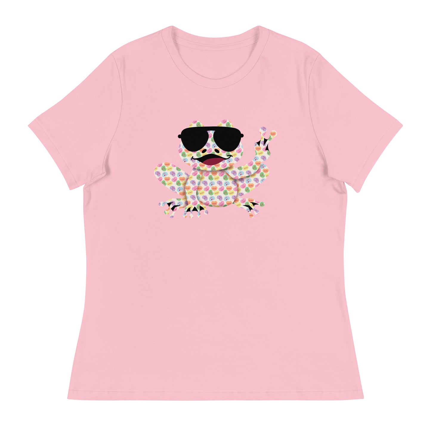 Valentine's Day Women's Relaxed Fit T-Shirt - Candy Hearts Frog Design - Ladies Soft Cute Graphic Tee - Plus Sizes