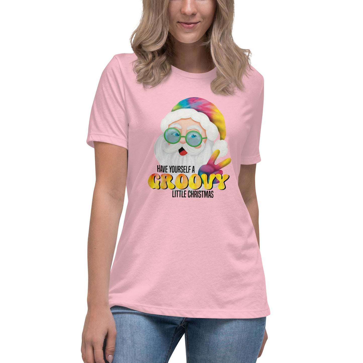 Christmas Women's Relaxed Fit T-Shirt - Have Yourself A Groovy Little Christmas - Groovy Hippie Tie Dyed Santa Design