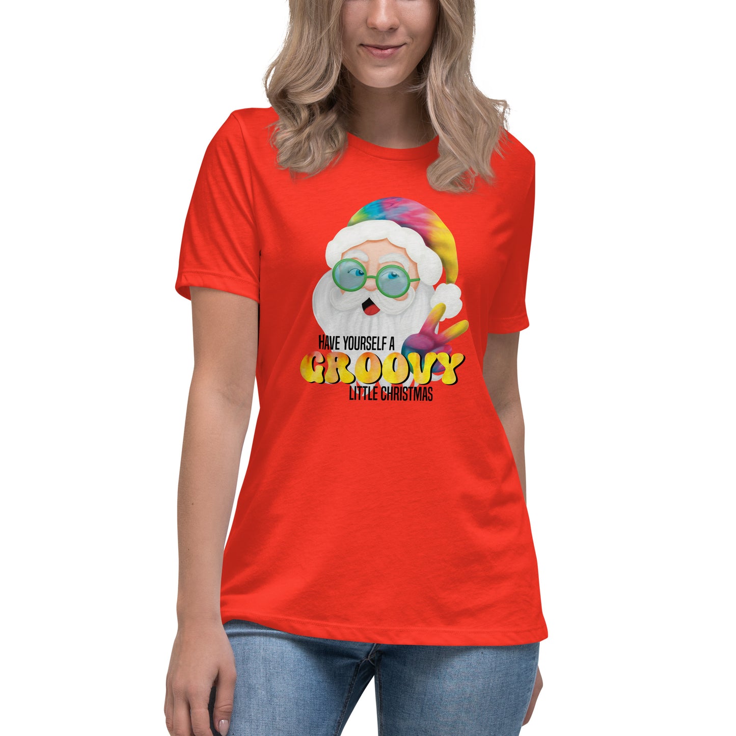 Christmas Women's Relaxed Fit T-Shirt - Have Yourself A Groovy Little Christmas - Groovy Hippie Tie Dyed Santa Design