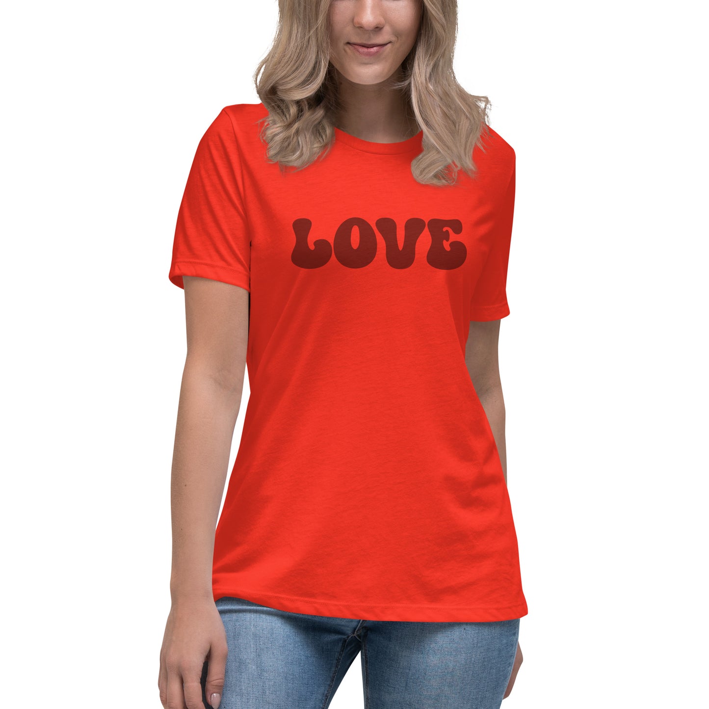 Women's Relaxed Fit T-Shirt - Valentine's Day LOVE Tee With Retro Bubble Lettering - Ladies Short Sleeve Shirt