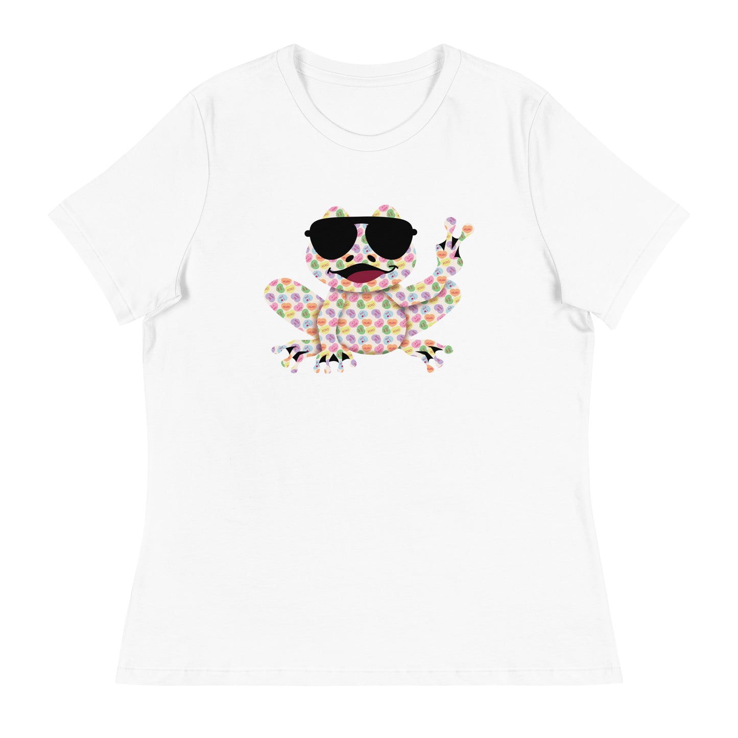 Valentine's Day Women's Relaxed Fit T-Shirt - Candy Hearts Frog Design - Ladies Soft Cute Graphic Tee - Plus Sizes