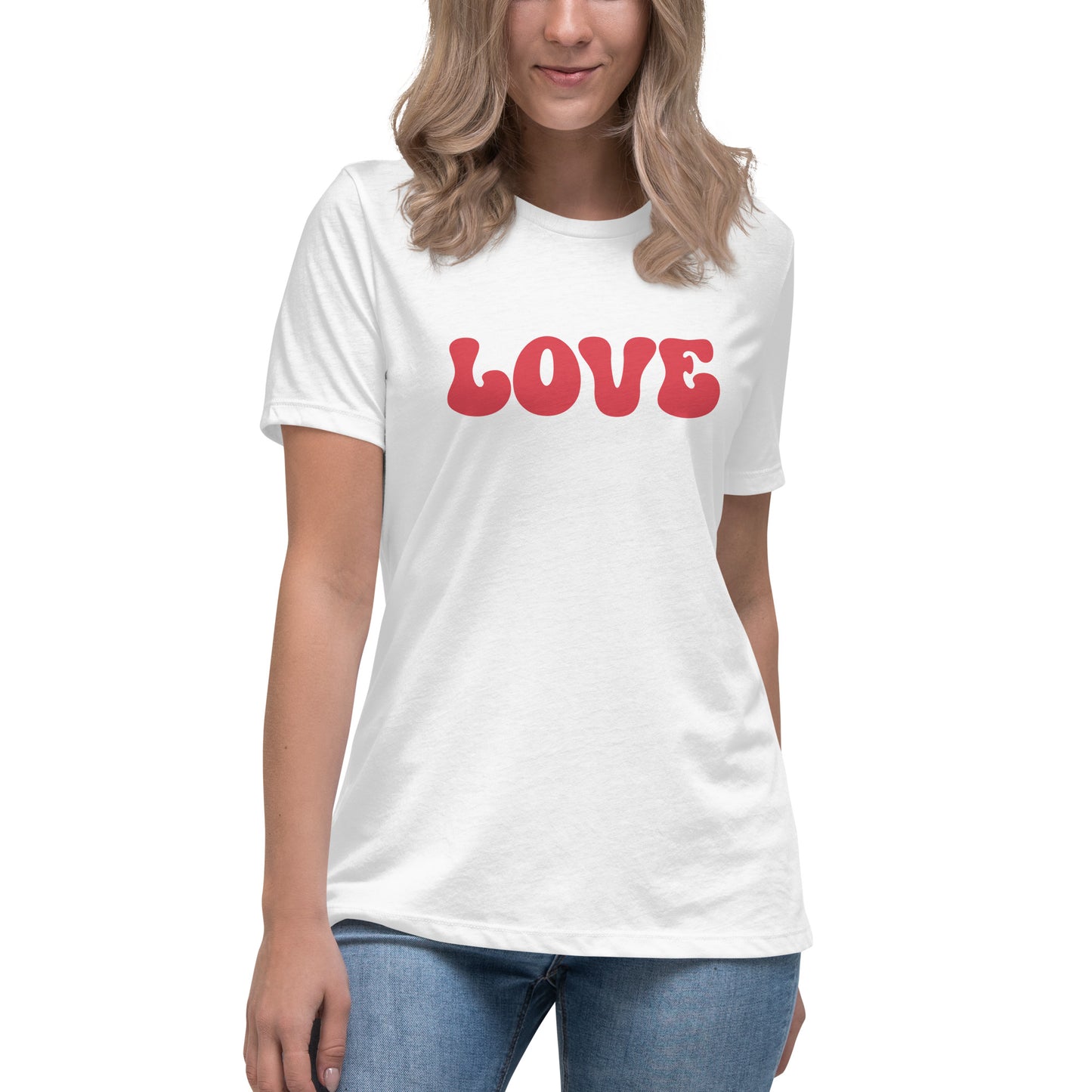 Women's Relaxed Fit T-Shirt - Valentine's Day LOVE Tee With Retro Bubble Lettering - Ladies Short Sleeve Shirt