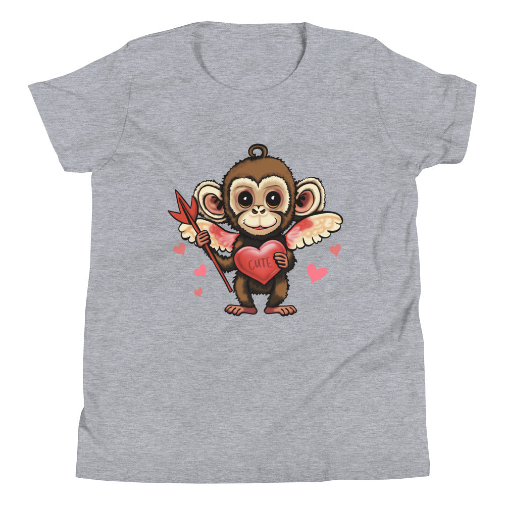 Girls Youth Valentine's Day T Shirt - Cupid Monkey Tee for Girls - Cute Casual Youth Clothing Monkey Design for Kids -  Short Sleeve T-Shirt