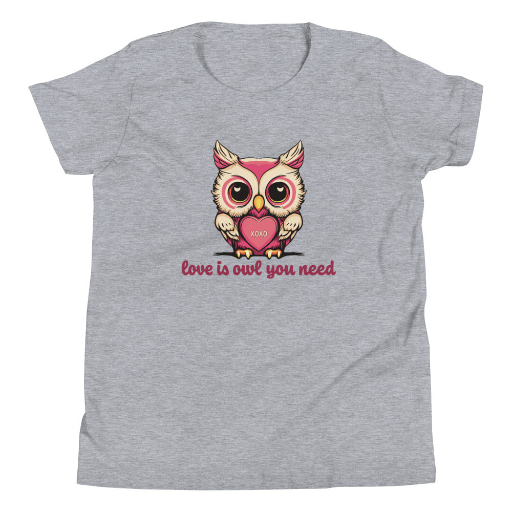 Youth Girls Valentine's Day T Shirt, Love is Owl You Need Cute Owl Graphic Tee for Kids - Youth Clothing Sizes Short Sleeve T-Shirt