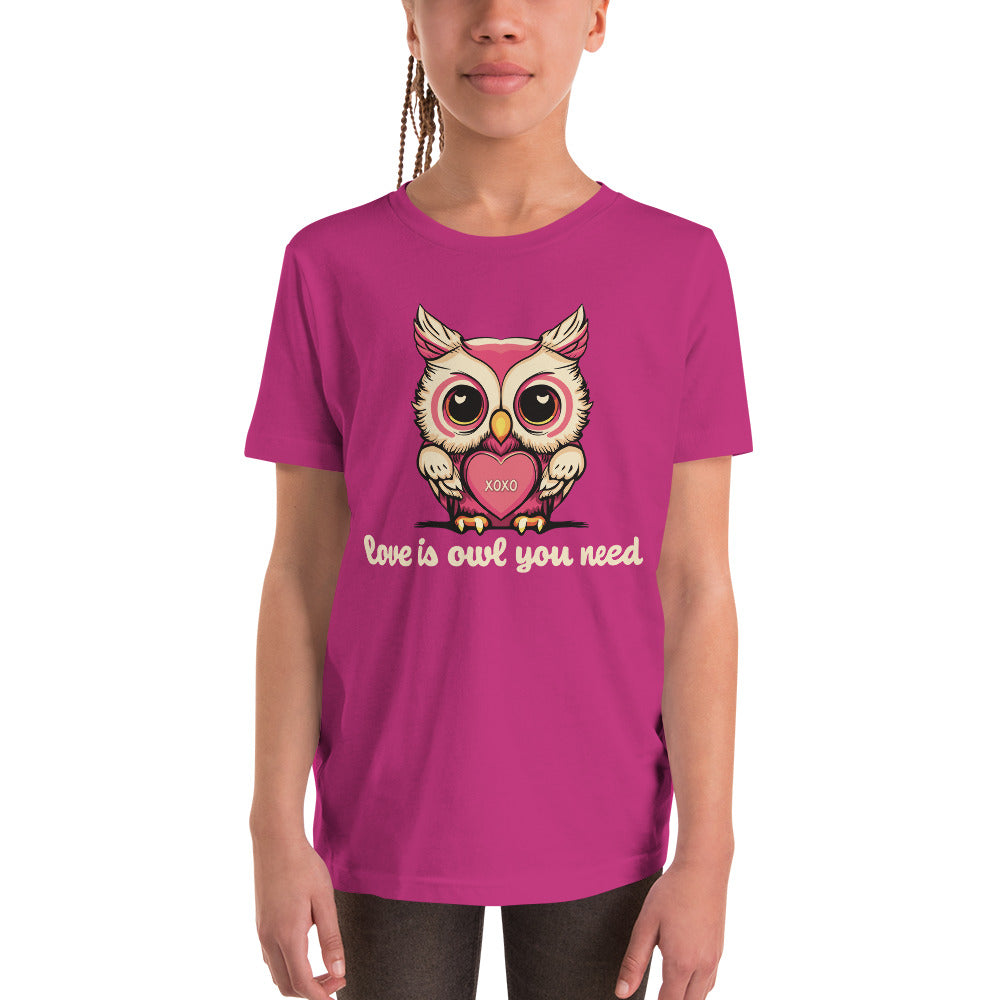 Youth Girls Valentine's Day T Shirt, Love is Owl You Need Cute Owl Graphic Tee for Kids - Youth Clothing Sizes Short Sleeve T-Shirt