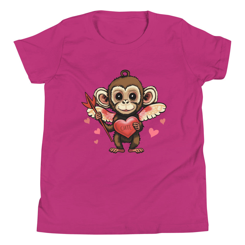 Girls Youth Valentine's Day T Shirt - Cupid Monkey Tee for Girls - Cute Casual Youth Clothing Monkey Design for Kids -  Short Sleeve T-Shirt