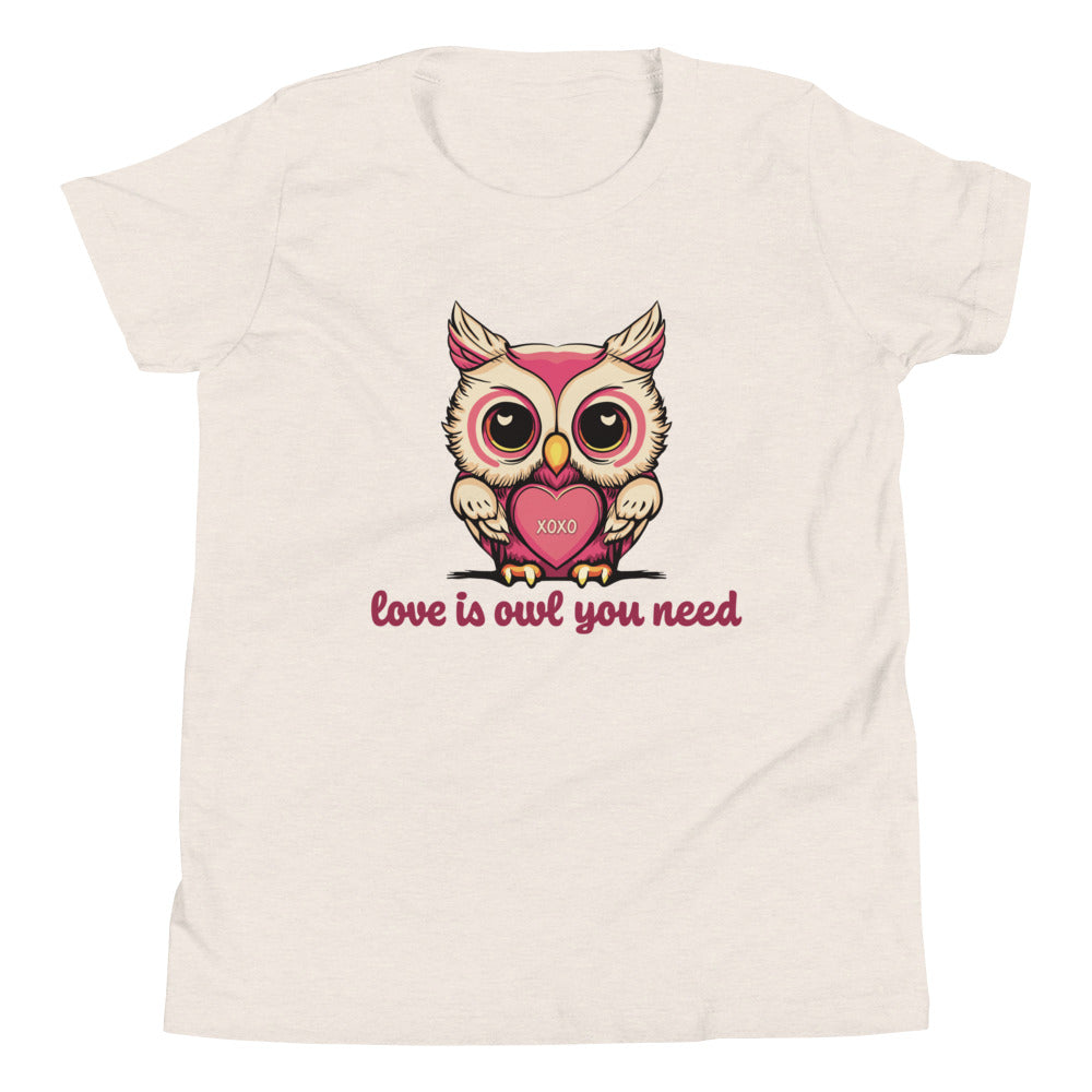 Youth Girls Valentine's Day T Shirt, Love is Owl You Need Cute Owl Graphic Tee for Kids - Youth Clothing Sizes Short Sleeve T-Shirt