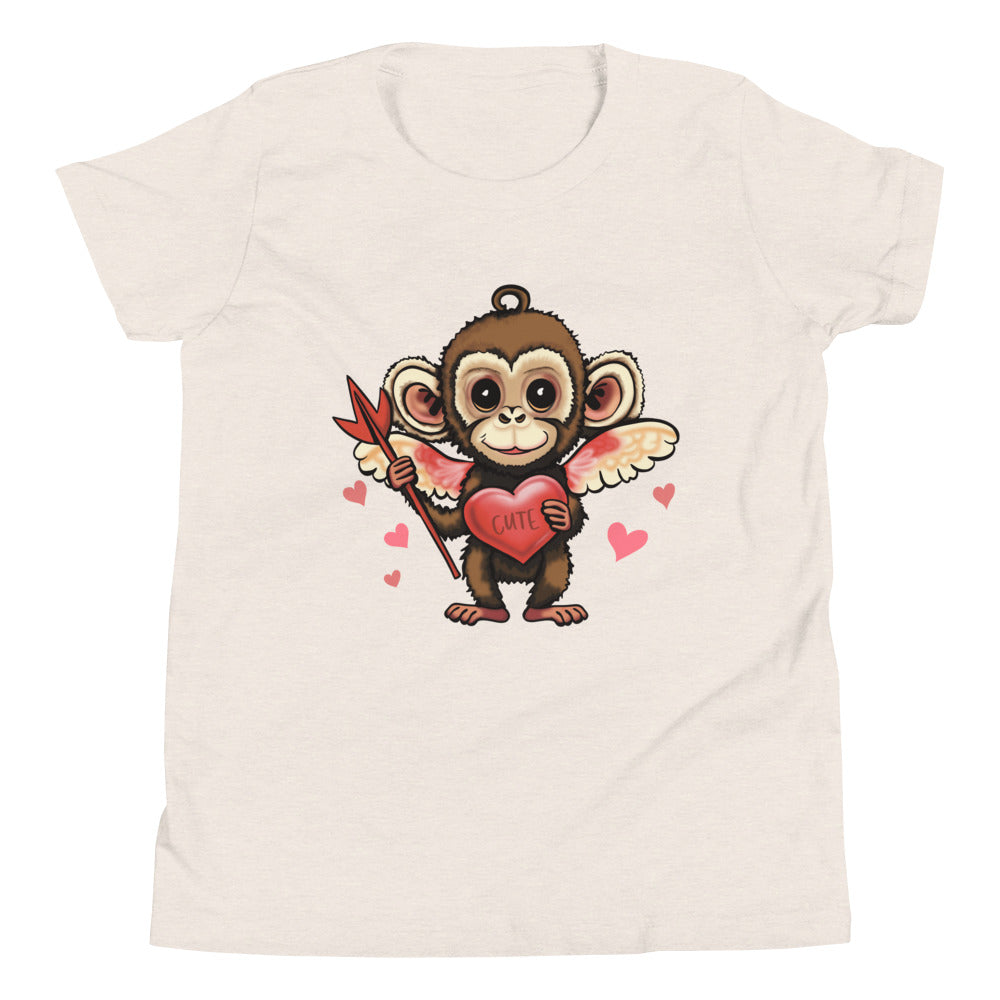 Girls Youth Valentine's Day T Shirt - Cupid Monkey Tee for Girls - Cute Casual Youth Clothing Monkey Design for Kids -  Short Sleeve T-Shirt