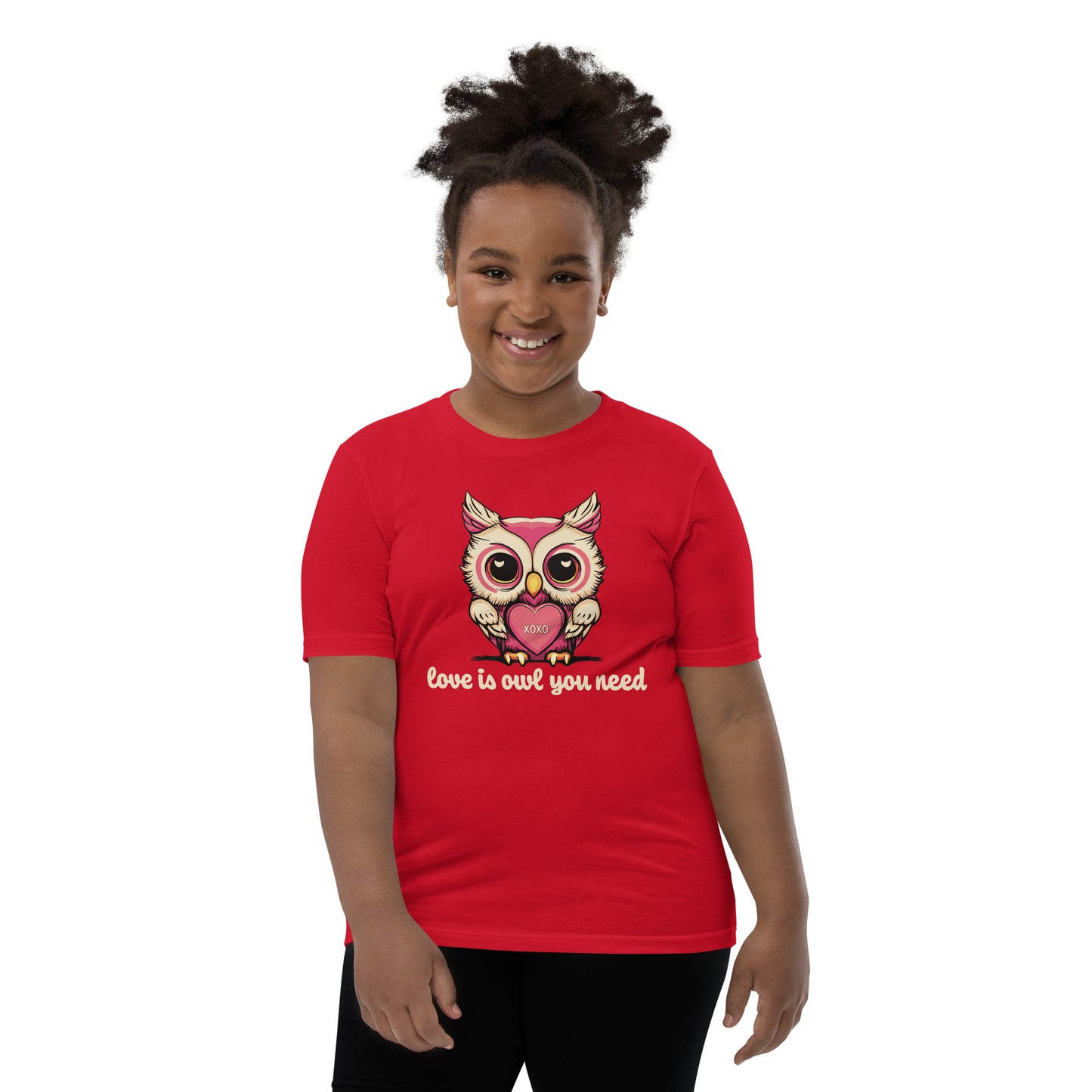 Youth Girls Valentine's Day T Shirt, Love is Owl You Need Cute Owl Graphic Tee for Kids - Youth Clothing Sizes Short Sleeve T-Shirt