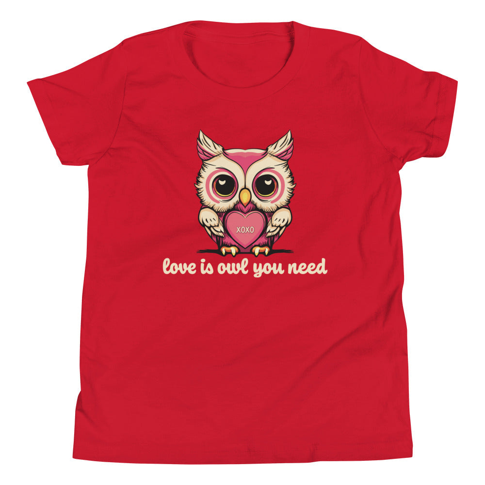 Youth Girls Valentine's Day T Shirt, Love is Owl You Need Cute Owl Graphic Tee for Kids - Youth Clothing Sizes Short Sleeve T-Shirt