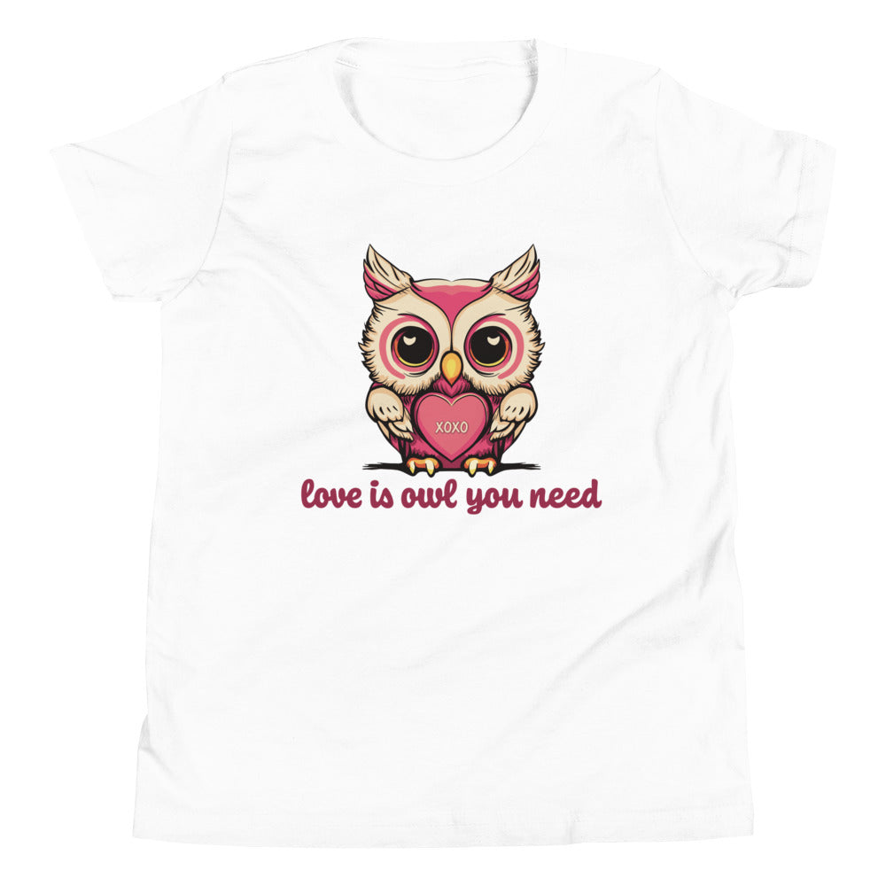 Youth Girls Valentine's Day T Shirt, Love is Owl You Need Cute Owl Graphic Tee for Kids - Youth Clothing Sizes Short Sleeve T-Shirt