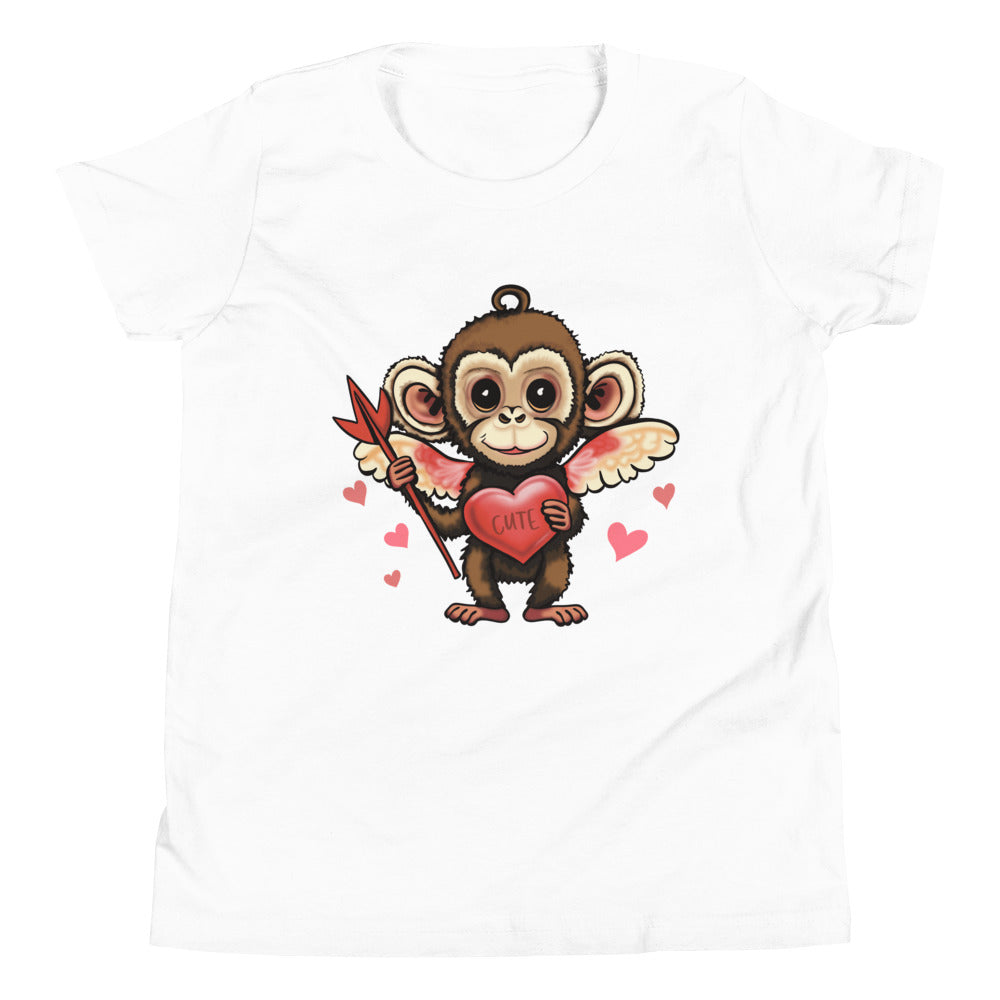 Girls Youth Valentine's Day T Shirt - Cupid Monkey Tee for Girls - Cute Casual Youth Clothing Monkey Design for Kids -  Short Sleeve T-Shirt